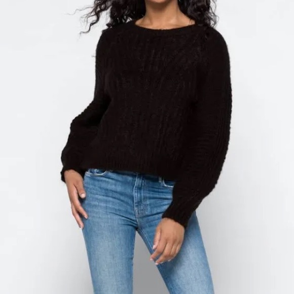Free People Black Knit Eyelet Crewneck Carter Pullover Women's Size Small - Picture 12 of 14